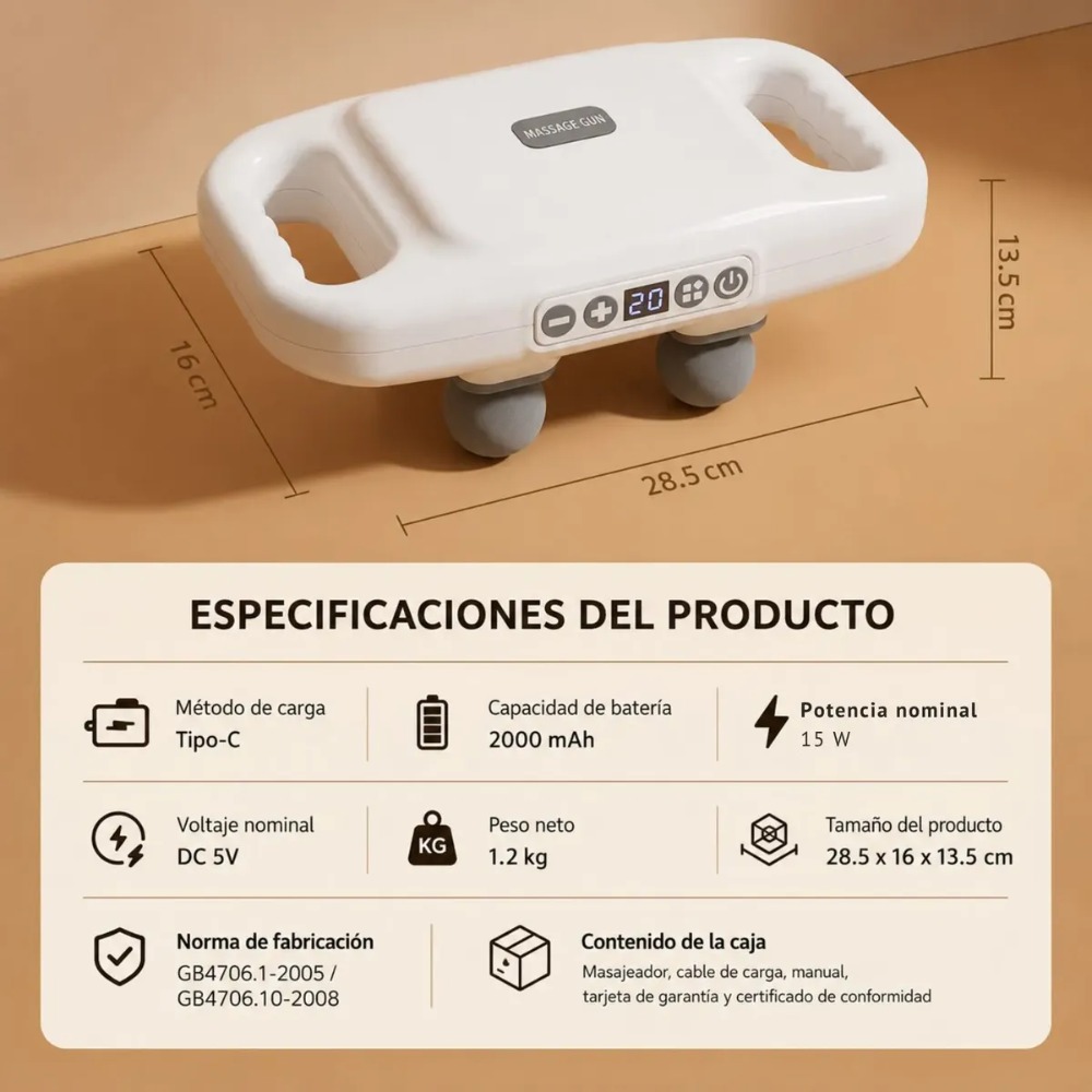 MASAJEADOR RECARGABLE 4 CABEZAS 9 MODOS Y 20 NIVELES BLANCO - 9