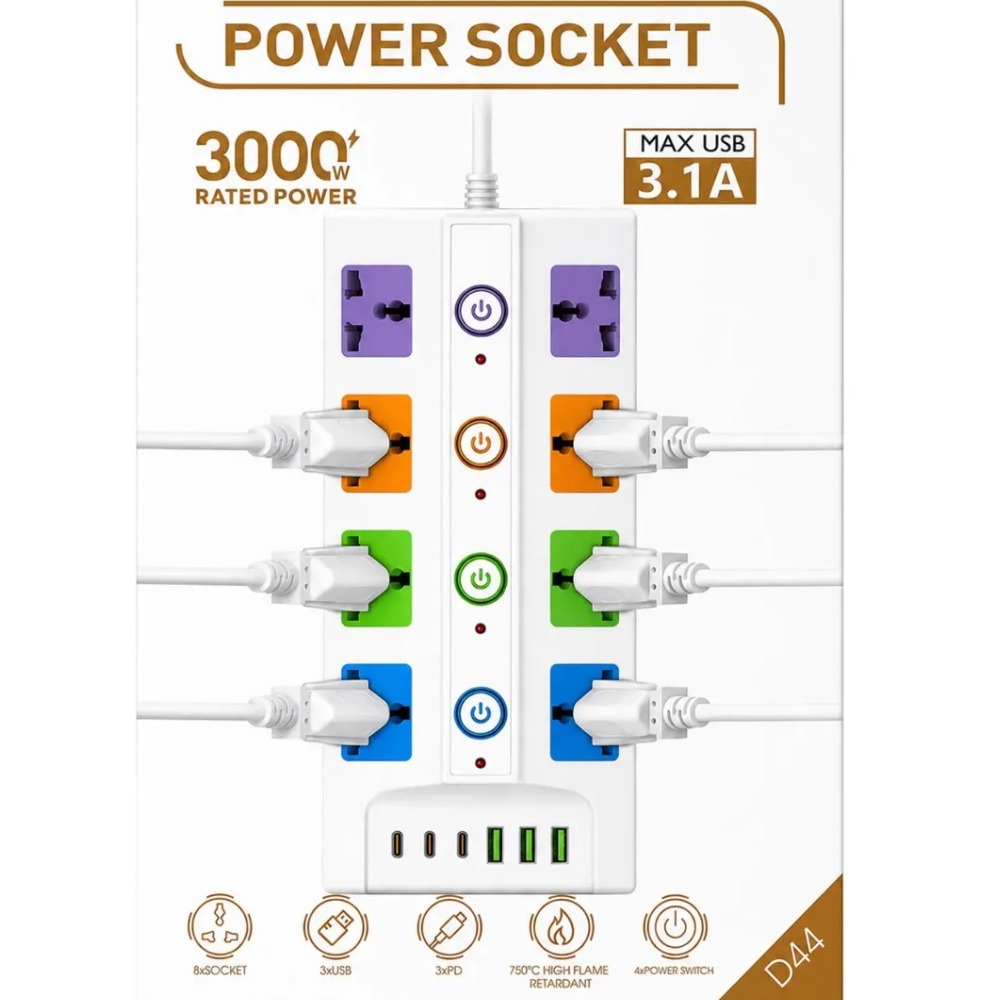 TOMACORRIENTE 8 TOMAS 3000W USB-C 180 CM - 4