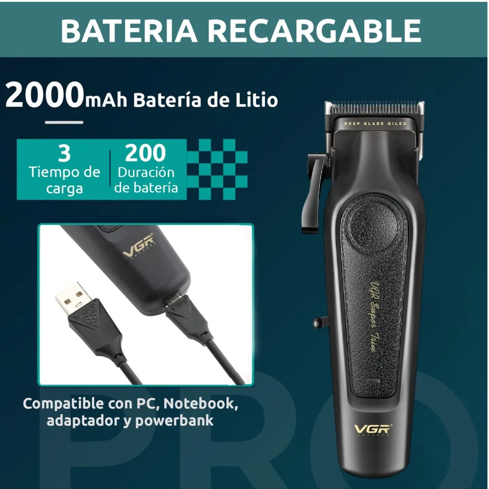 CORTADORA DE PELO VGR V-197 INALAMBRICA CUCHILLA DLC 7000RPM - 3