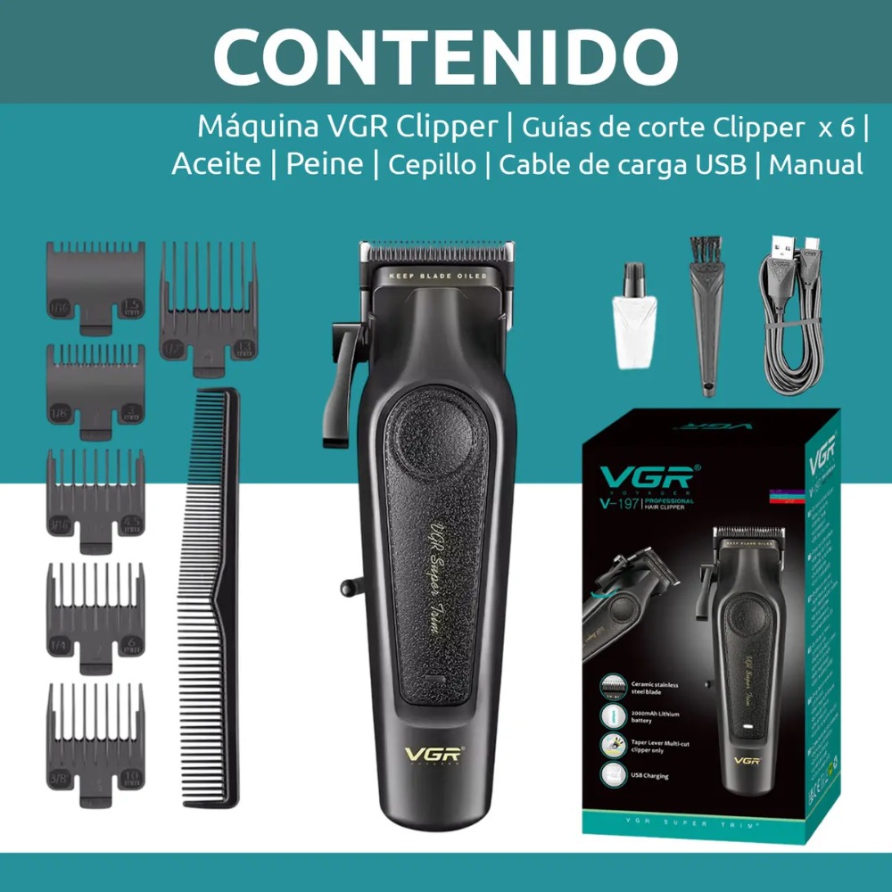 CORTADORA DE PELO VGR V-197 INALAMBRICA CUCHILLA DLC 7000RPM - 8