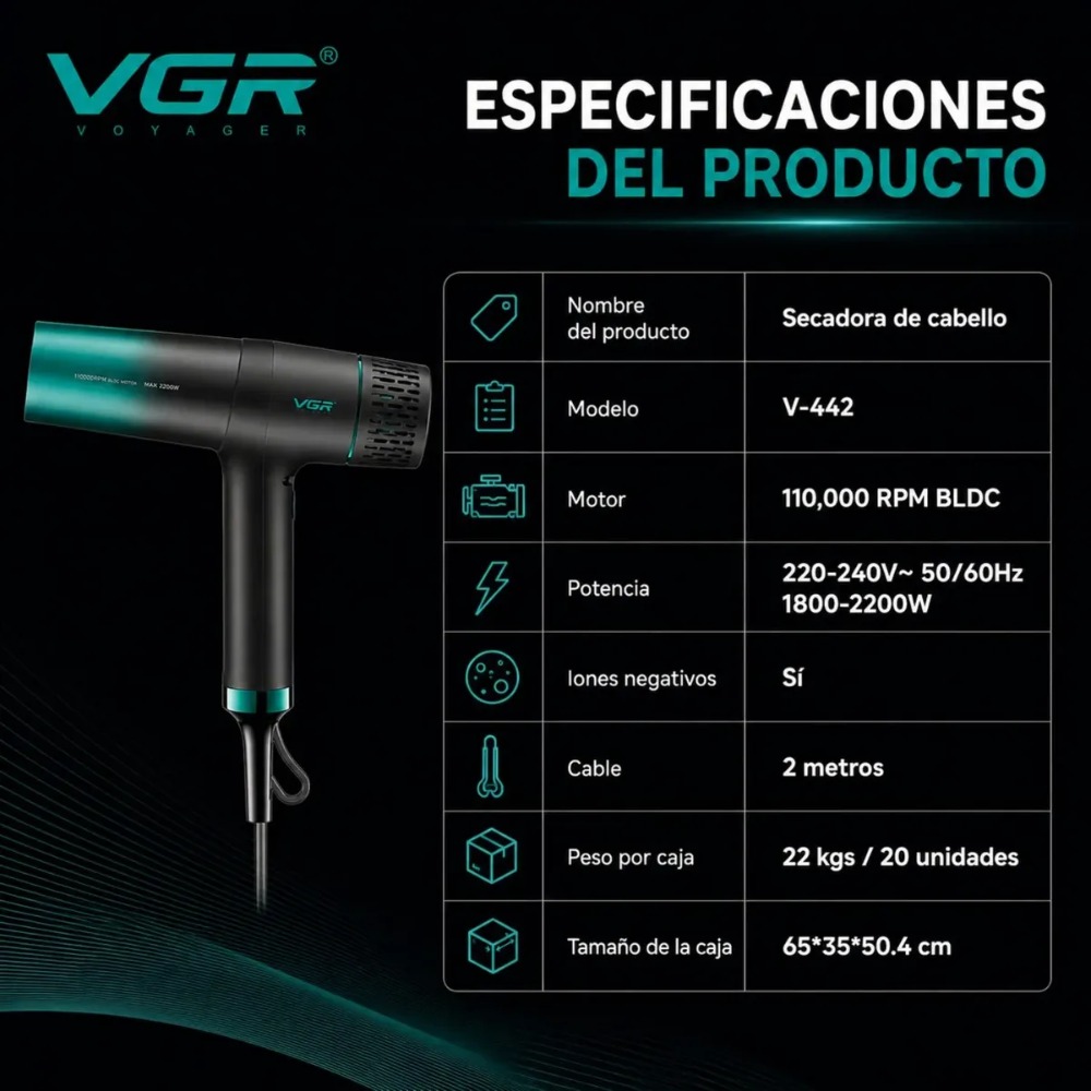 SECADOR DE PELO PROFESIONAL 2200W MOTOR BLDC 110000 RPM - 8