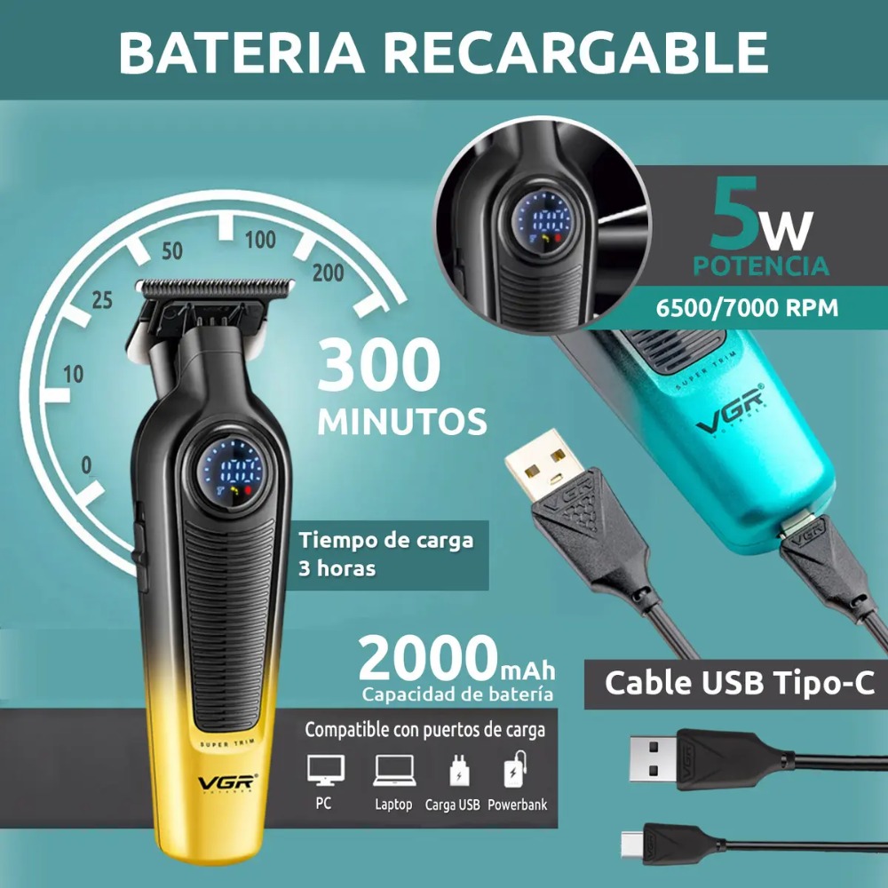 MÁQUINA PATILLERA PROFESIONAL VGR V-996 USB C PANTALLA LED - 3