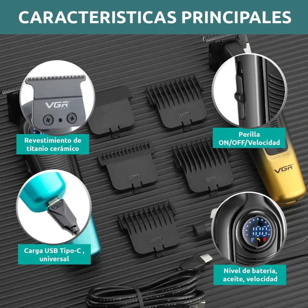 MÁQUINA PATILLERA PROFESIONAL VGR V-996 USB C PANTALLA LED - 4