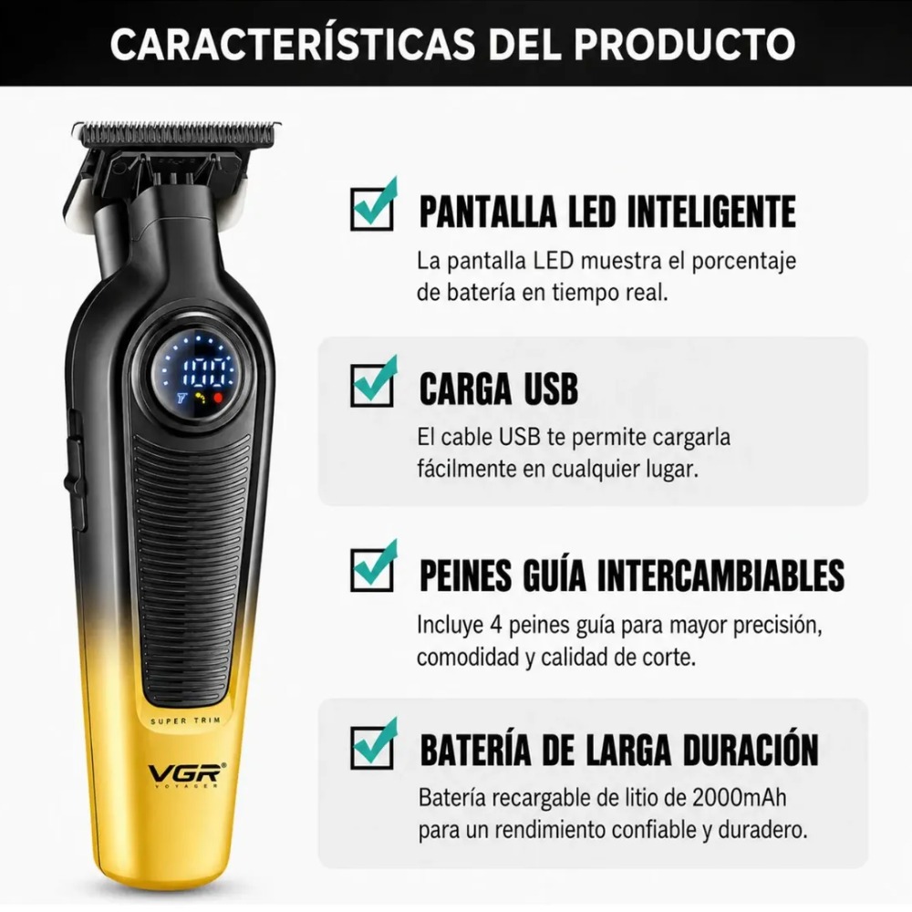 MÁQUINA PATILLERA PROFESIONAL VGR V-996 USB C PANTALLA LED - 6