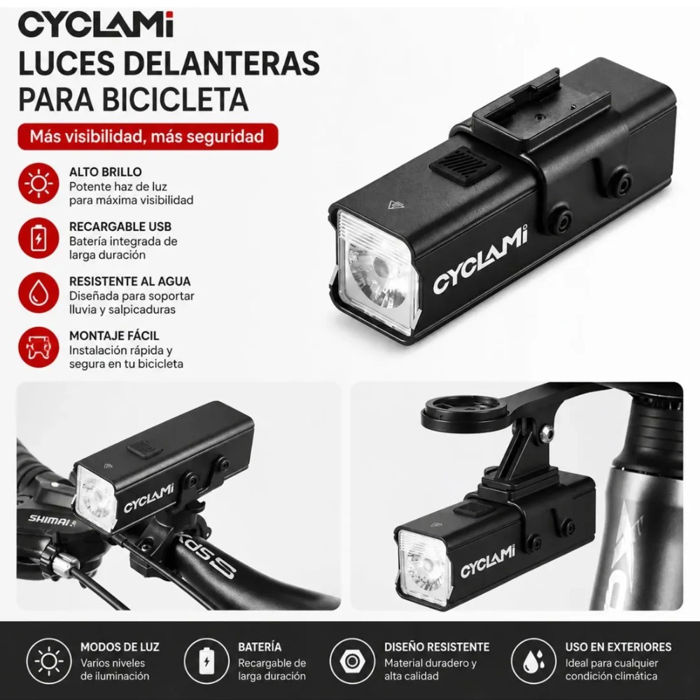CYCLAMI BR-1000 LUZ DELANTERA BICICLETA 1000 LÚMENES USB-C - 2