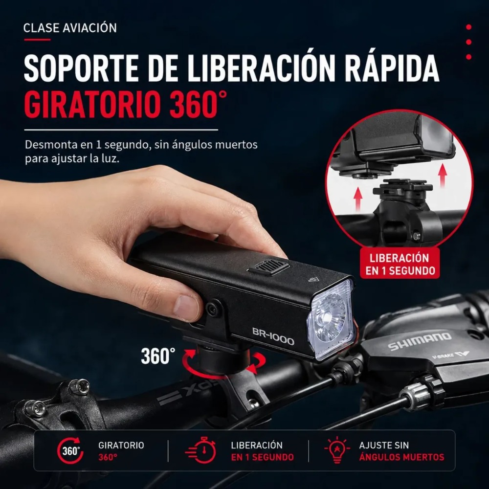 CYCLAMI BR-1000 LUZ DELANTERA BICICLETA 1000 LÚMENES USB-C - 3