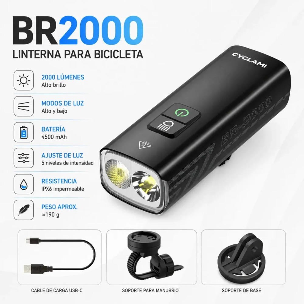 CYCLAMI BR-2000 LUZ BICICLETA 2000 LÚMENES USB C - 3