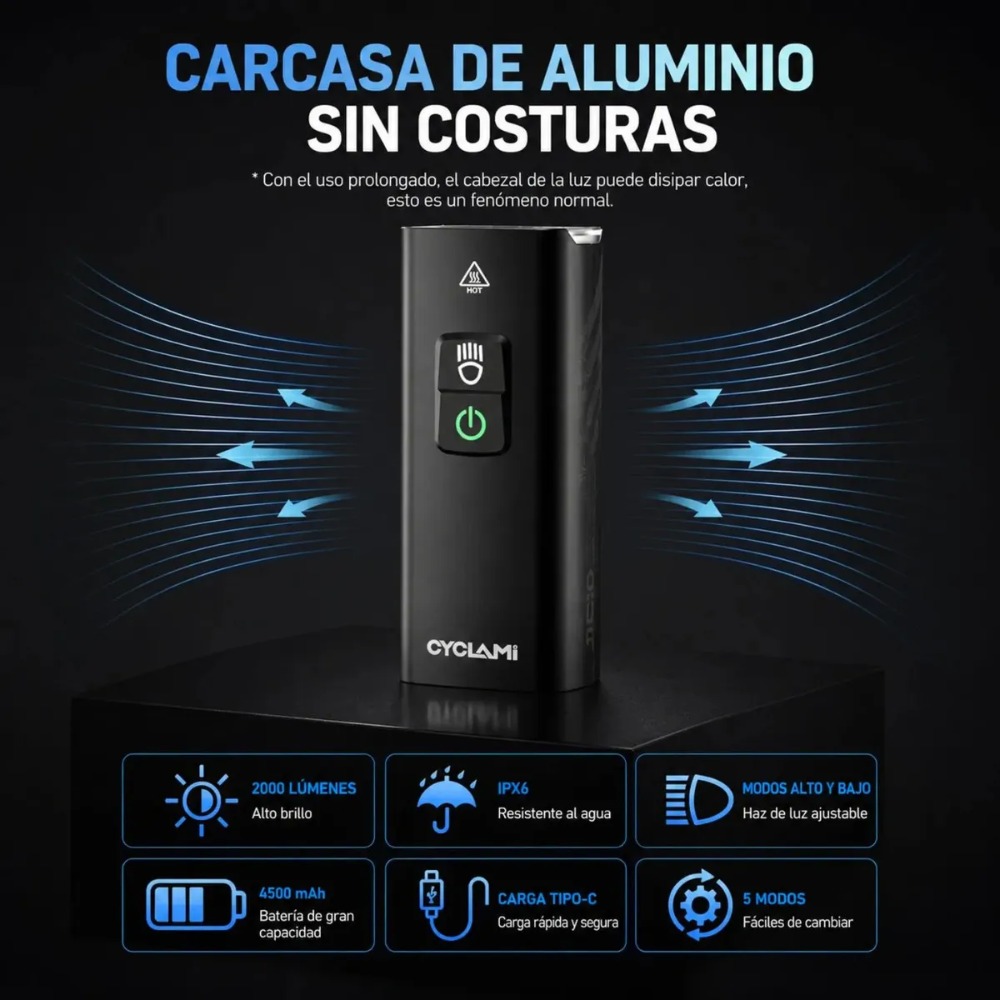 CYCLAMI BR-2000 LUZ BICICLETA 2000 LÚMENES USB C - 7