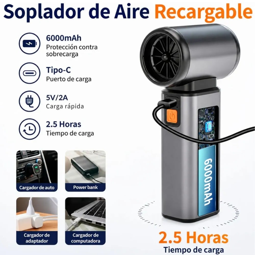 SOPLADOR DE AIRE ELÉCTRICO 130000 RPM PARA PC Y AUTO - 2