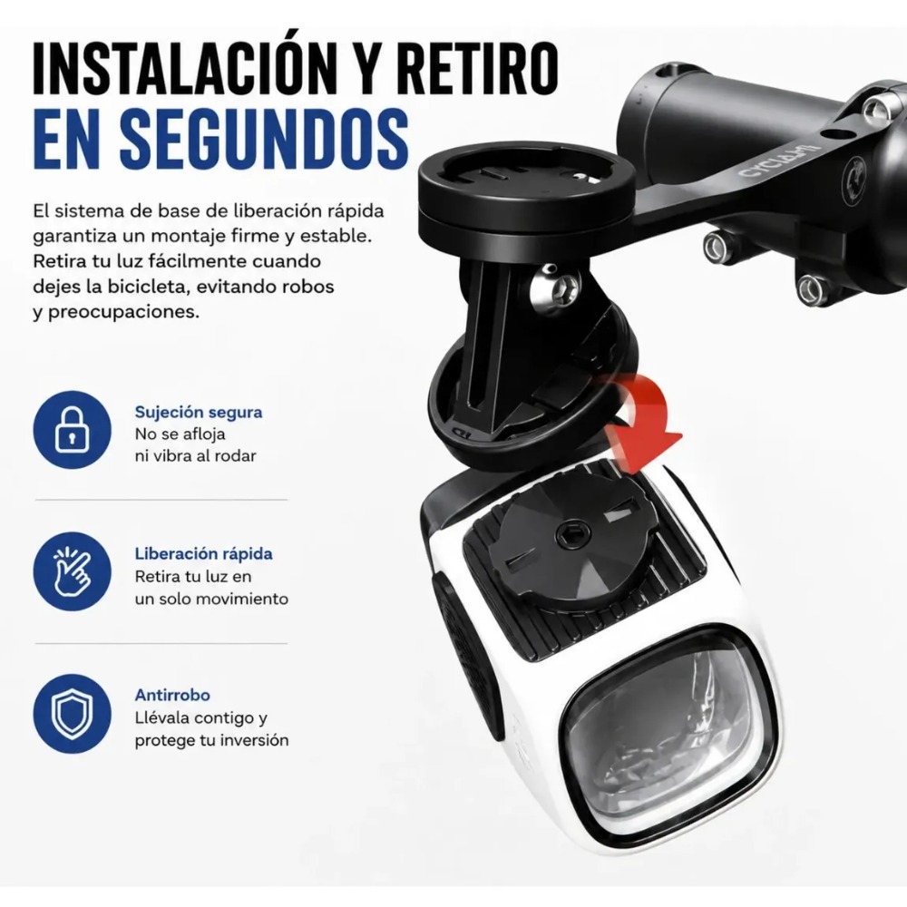 LUZ LED BICICLETA 1700LM RECARGABLE USB C IPX6 - 2