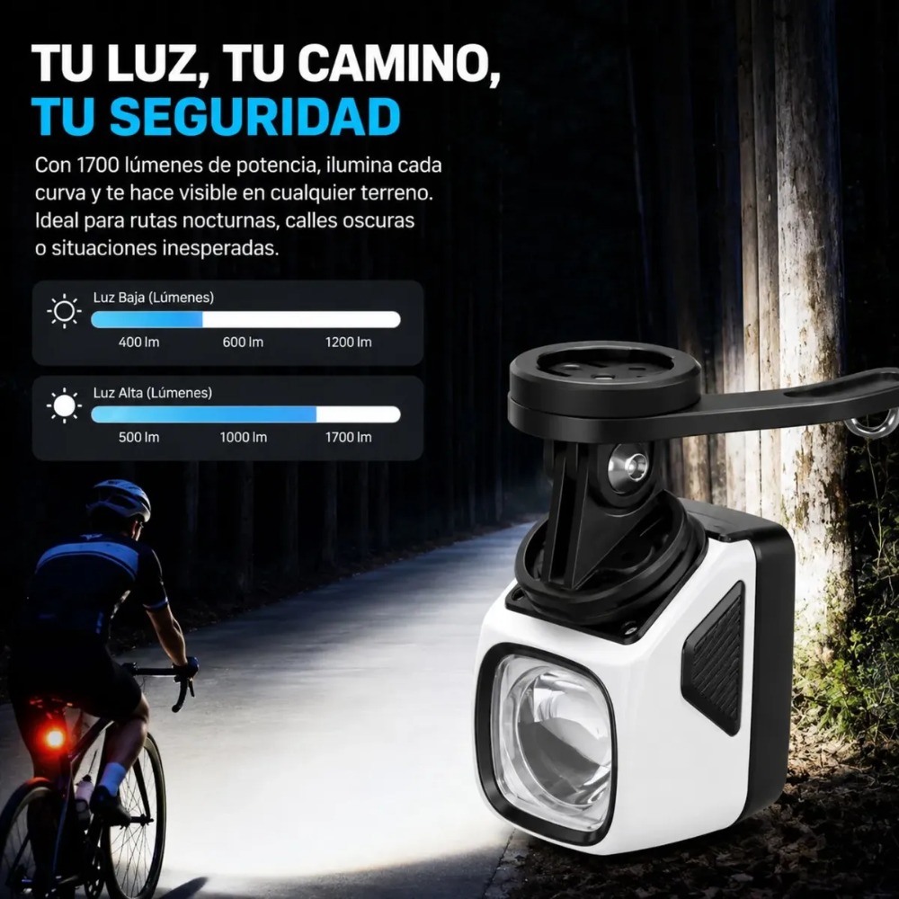 LUZ LED BICICLETA 1700LM RECARGABLE USB C IPX6 - 3