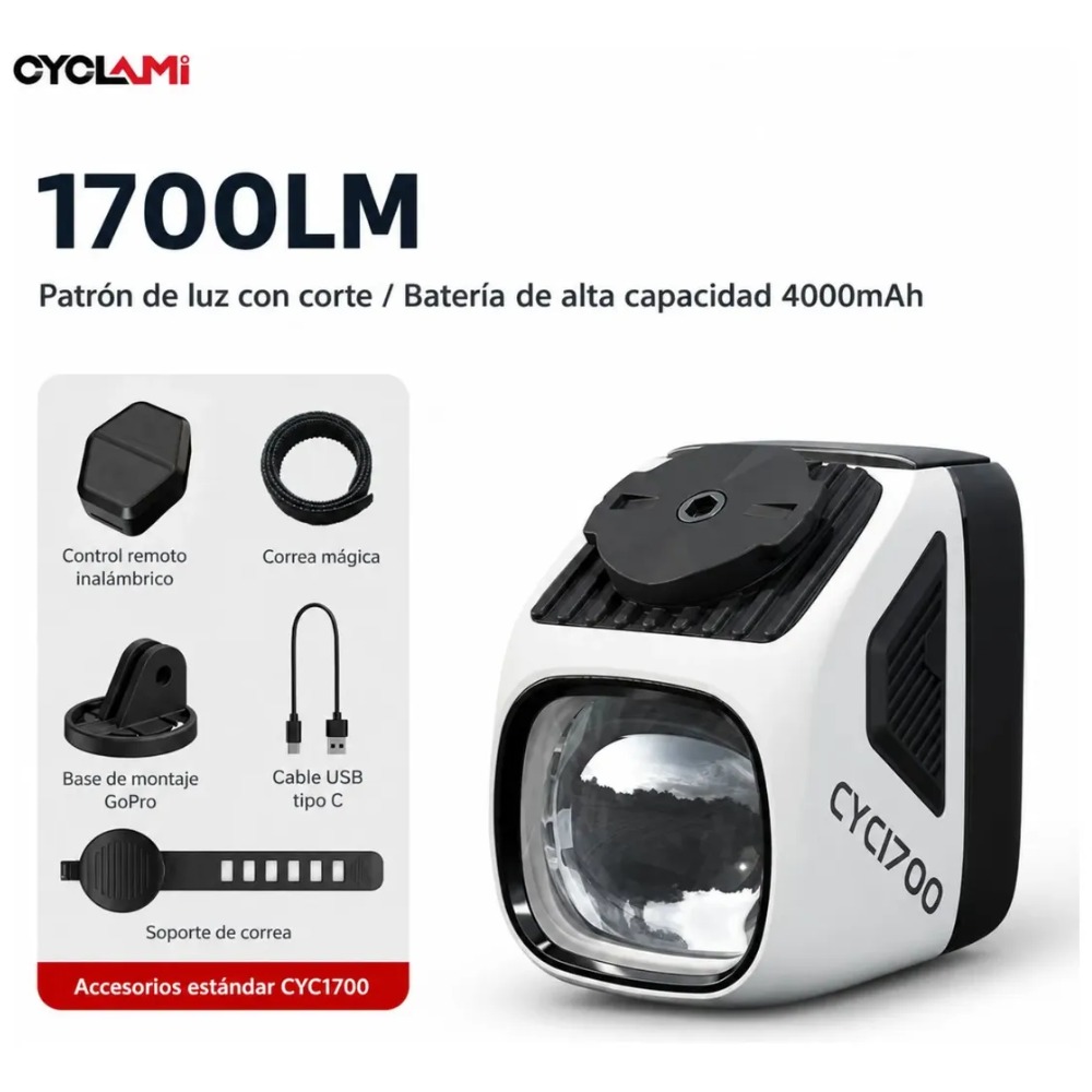 LUZ LED BICICLETA 1700LM RECARGABLE USB C IPX6 - 8