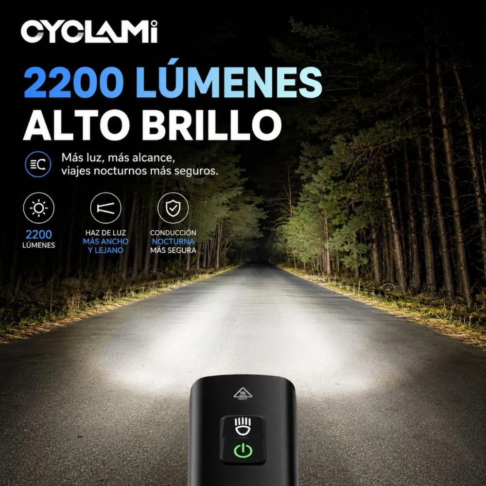 LUZ DELANTERA LED PARA BICICLETA 2200 LÚMENES RECARGABLE USB - 6