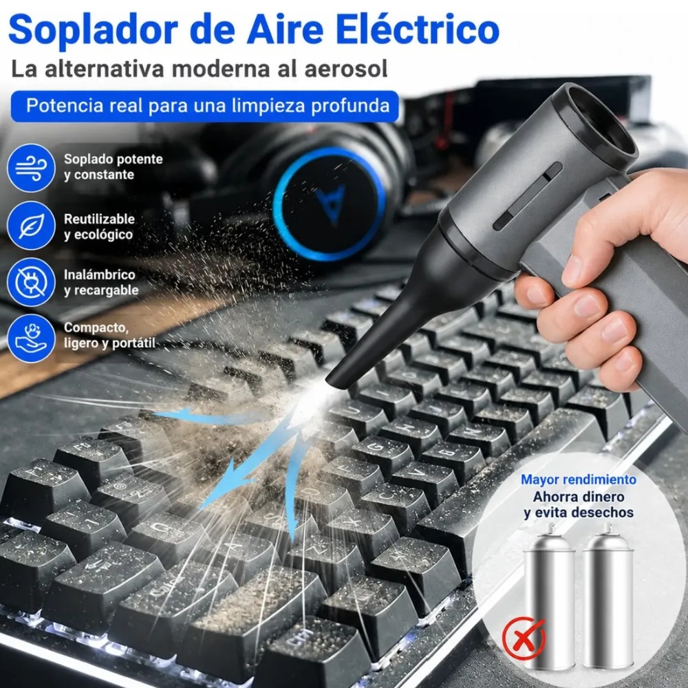 SOPLADOR TURBO 130000 RPM ASPIRADORA 2 EN 1 RECARGABLE - 4