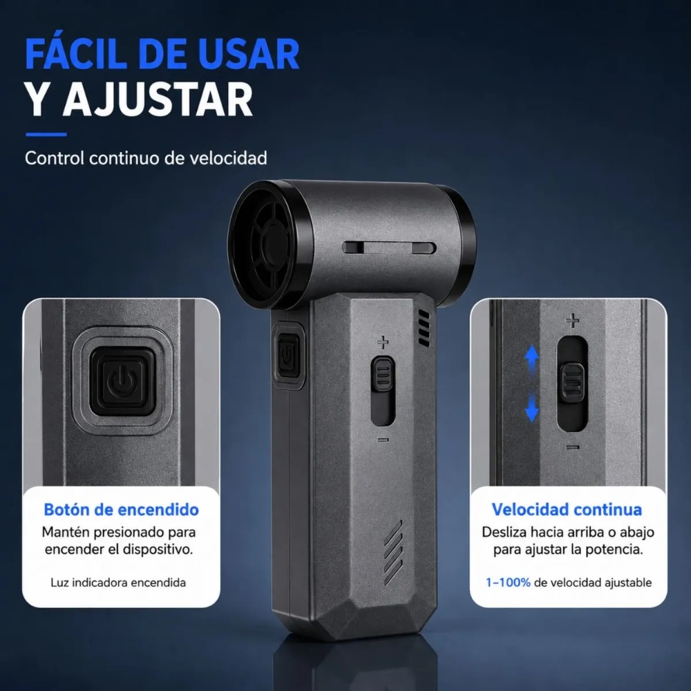 SOPLADOR TURBO 130000 RPM ASPIRADORA 2 EN 1 RECARGABLE - 5