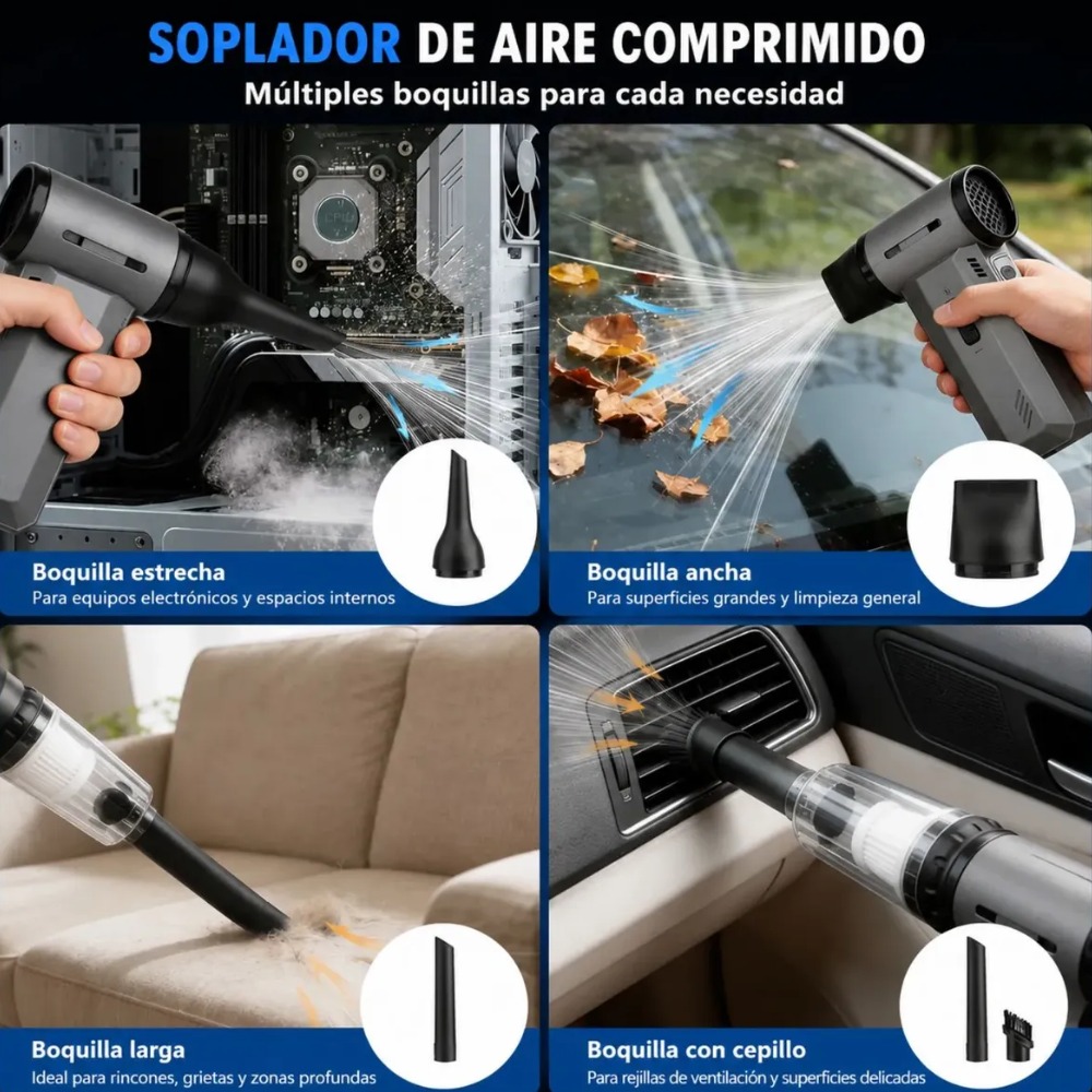 SOPLADOR TURBO 130000 RPM ASPIRADORA 2 EN 1 RECARGABLE - 6