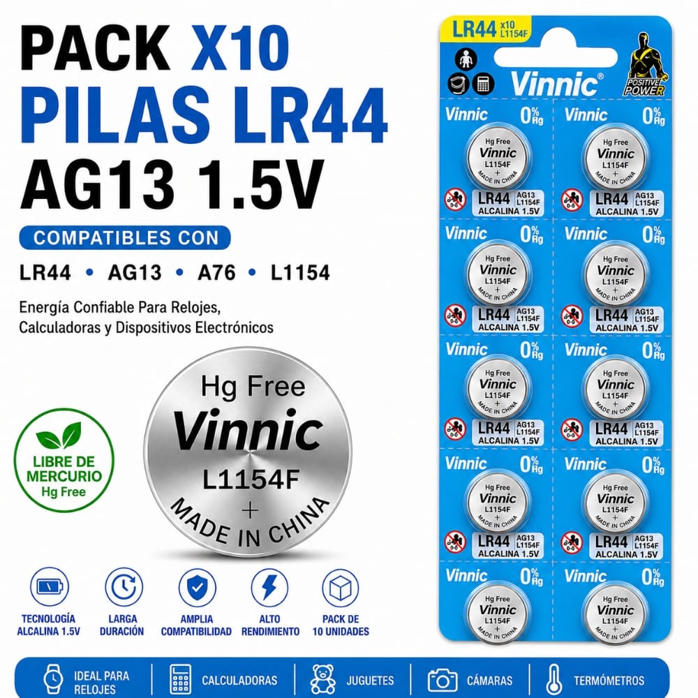 PILAS LR44 AG13 1.5V PARA ELECTRÓNICOS PACK X10 - 3