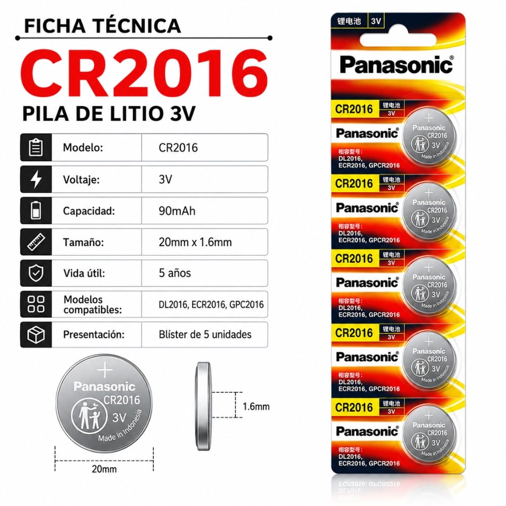 PANASONIC PILA DE LITIO CR2016 (3V)- BLISTER X 5 UNID - 3