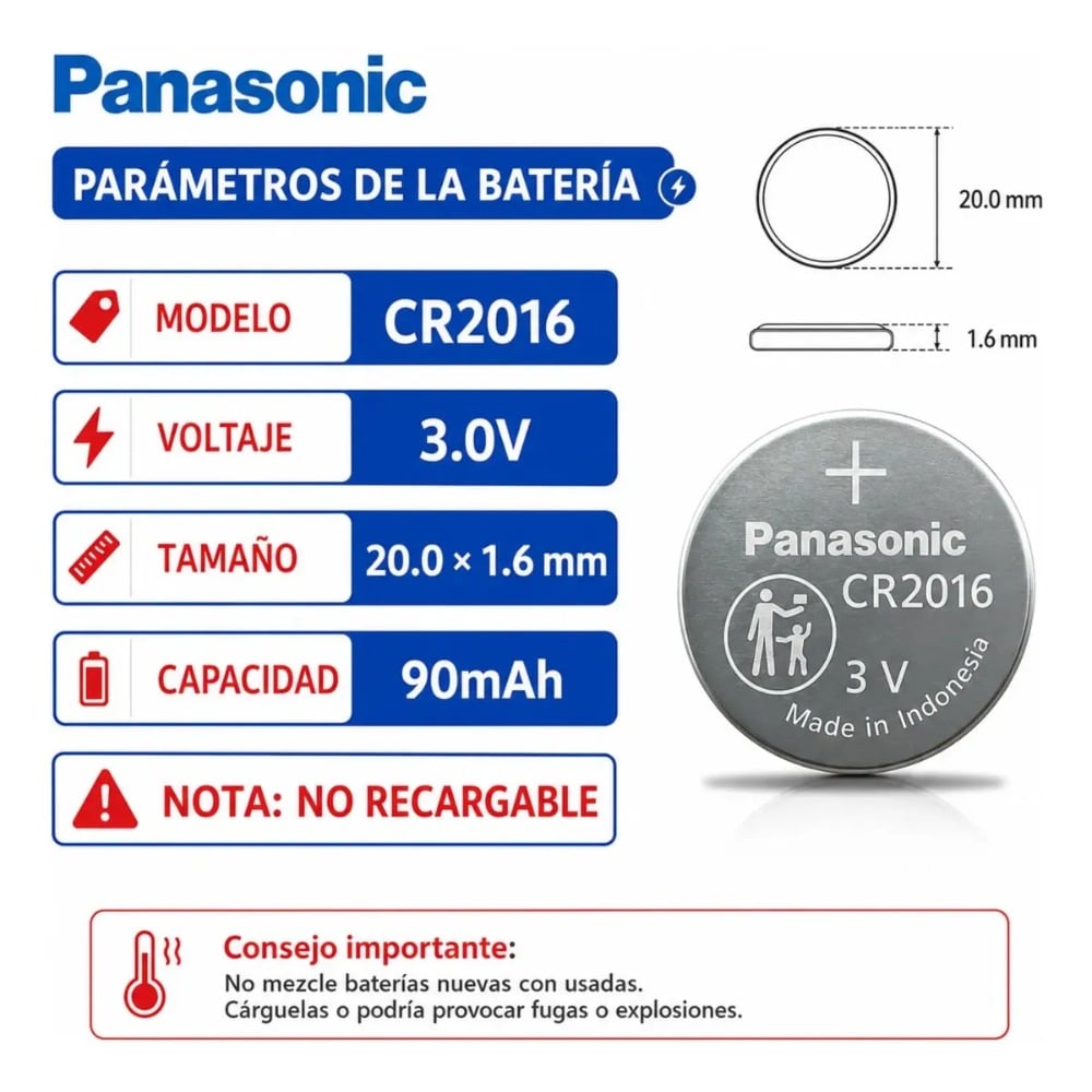 PANASONIC PILA DE LITIO CR2016 (3V)- BLISTER X 5 UNID - 4