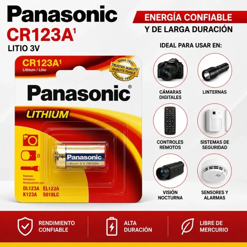 PILA LITIO CR123A 3V PARA CÁMARAS LINTERNAS ALARMAS - 2