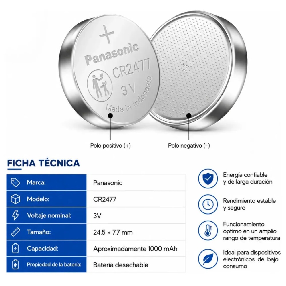 PACK 5 PILAS PANASONIC CR2477 3V LITIO 1000MAH - 3