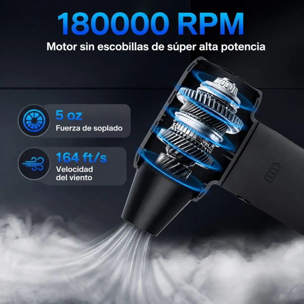 SOPLADOR DE AIRE ELÉCTRICO 180000 RPM 9000MAH RECARGABLE USB - 2