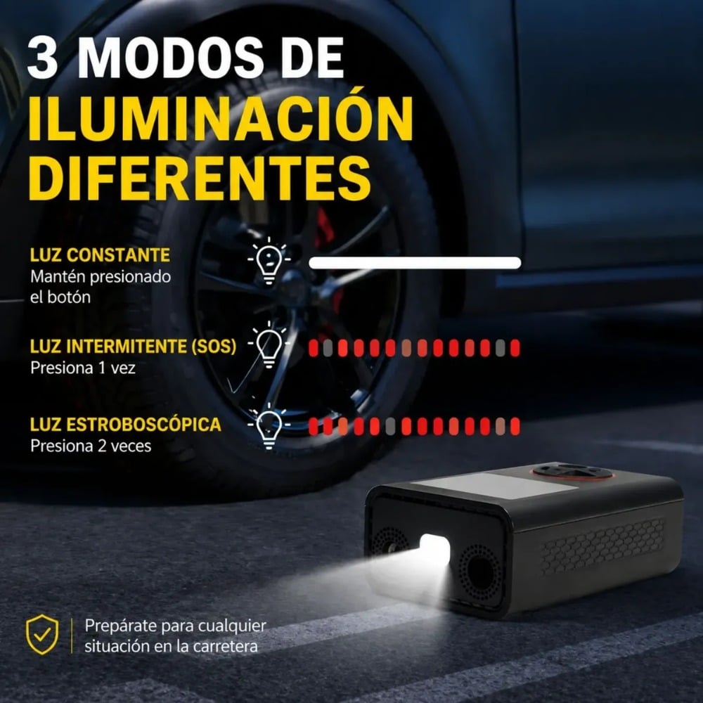 INFLADOR PORTÁTIL GREEN LYCA 150 PSI CON LUZ LED Y POWER BANK - 5