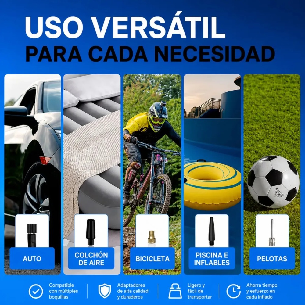 INFLADOR PORTÁTIL GREEN LYCA 150 PSI CON LUZ LED Y POWER BANK - 7