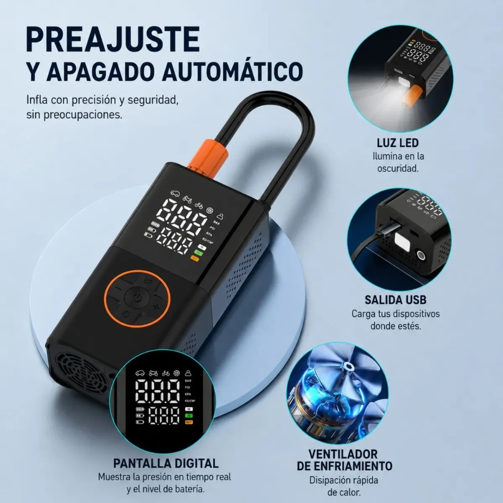 COMPRESOR DE AIRE PORTÁTIL INALÁMBRICO 150 PSI DIGITAL - 2