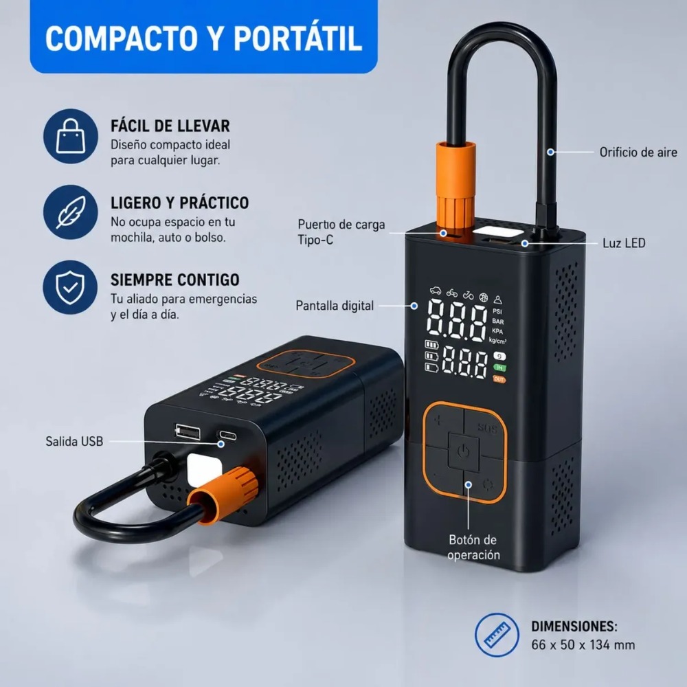 COMPRESOR DE AIRE PORTÁTIL INALÁMBRICO 150 PSI DIGITAL - 3