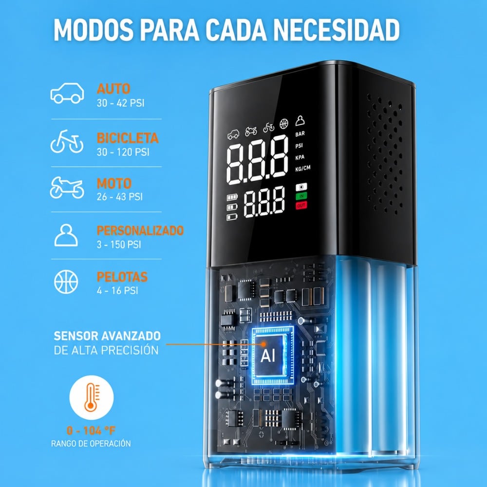 COMPRESOR DE AIRE PORTÁTIL INALÁMBRICO 150 PSI DIGITAL - 4