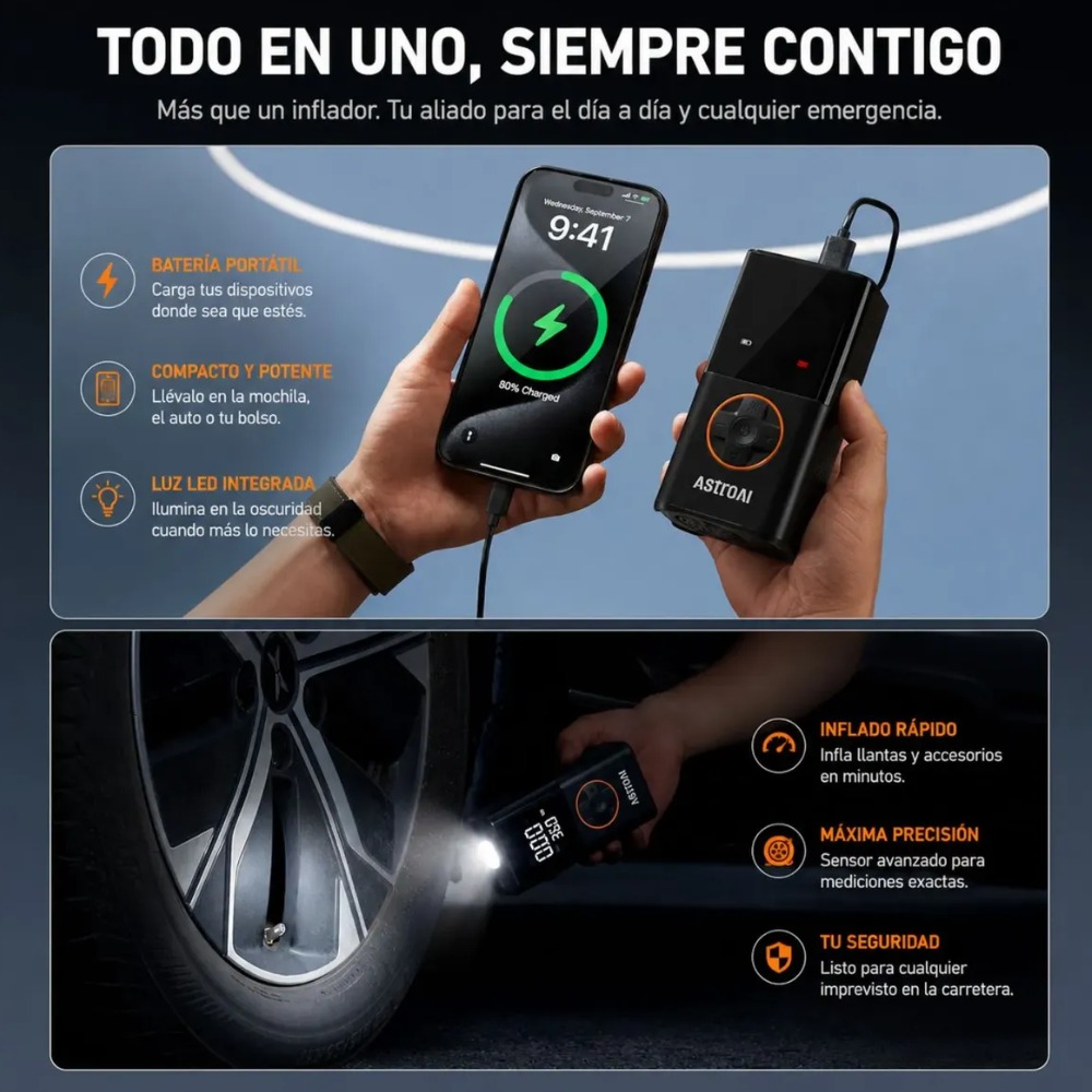 COMPRESOR DE AIRE PORTÁTIL INALÁMBRICO 150 PSI DIGITAL - 6