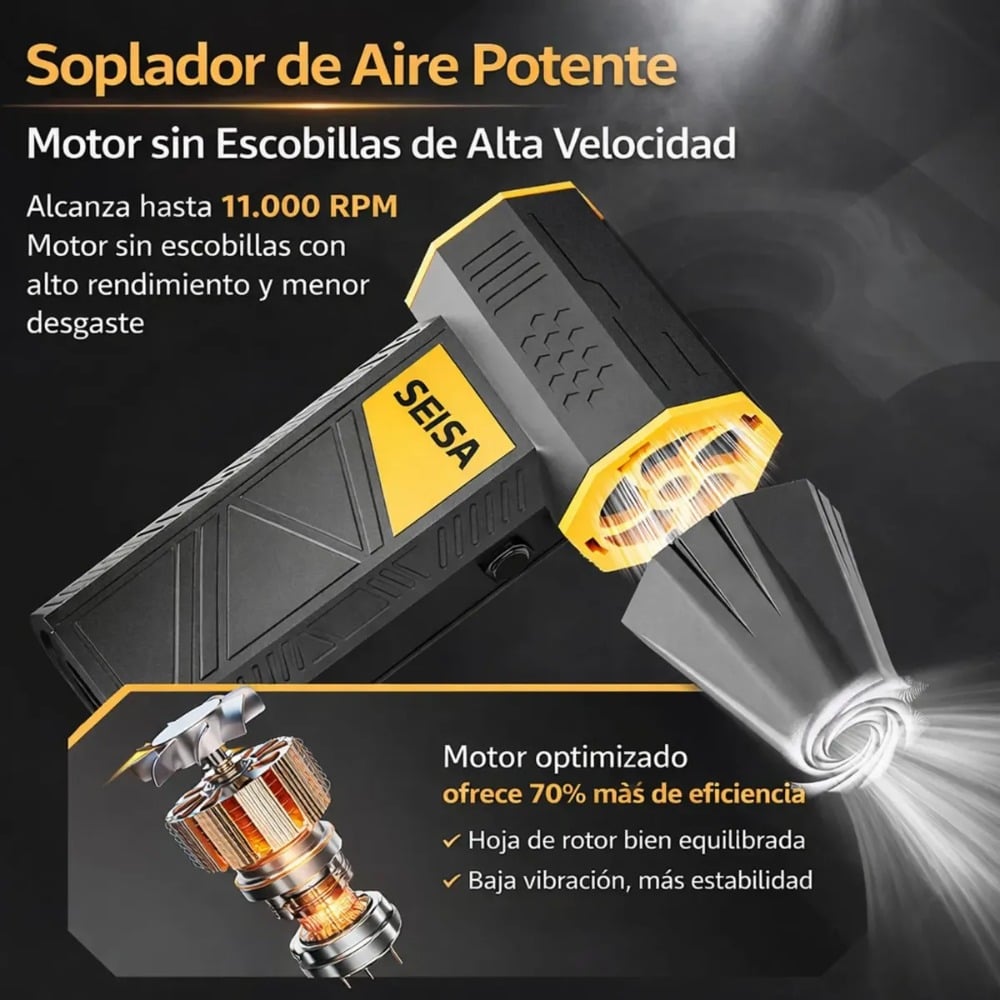 SOPLADOR DE AIRE INALÁMBRICO 120W 11000RPM 3 VELOCIDADES - 4
