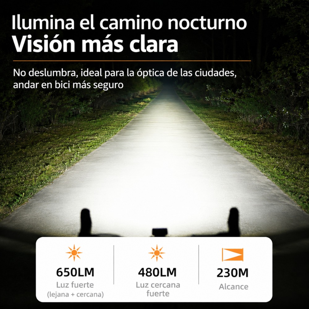 LUZ DELANTERA BICICLETA ANTINIEBLA 650 LM RECARGABLE USB-C - 7
