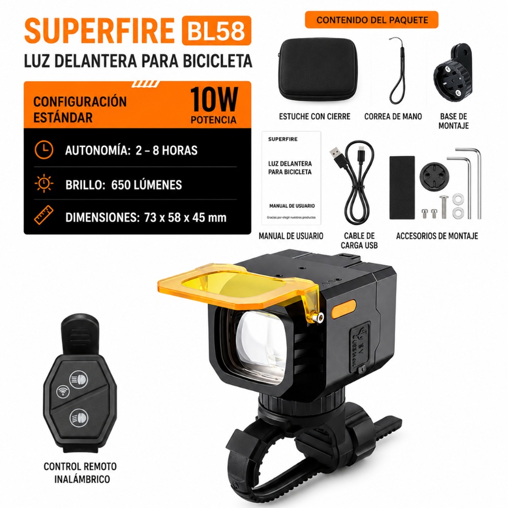 LUZ DELANTERA BICICLETA ANTINIEBLA 650 LM RECARGABLE USB-C - 8