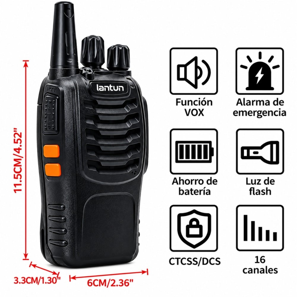 PACK 2 WALKIE TALKIE RADIO COMUNICACIÓN 5 KILÓMETROS LANTUN - 3