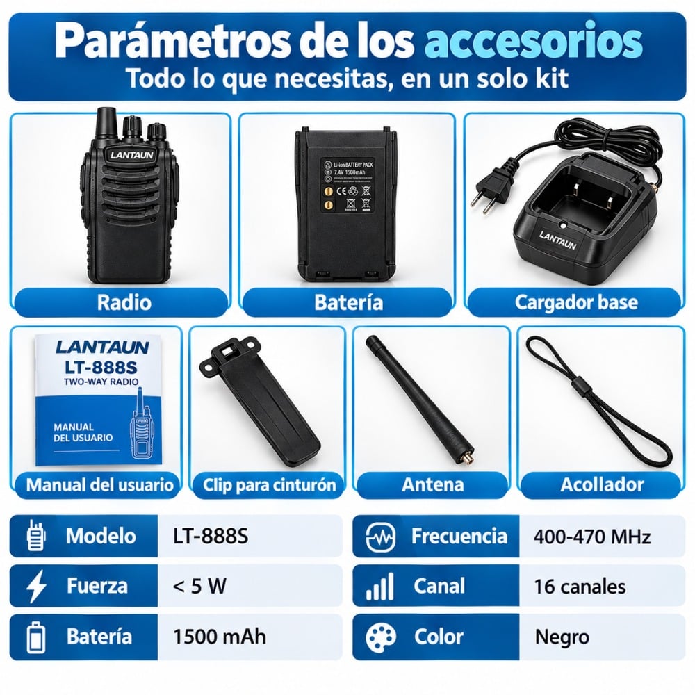 PACK 2 WALKIE TALKIE RADIO COMUNICACIÓN 5 KILÓMETROS LANTUN - 5