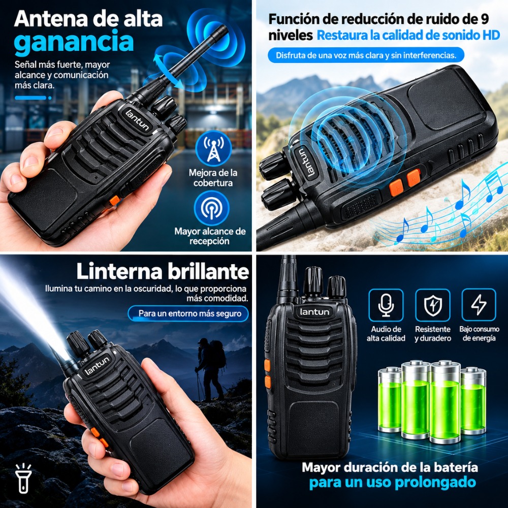 PACK 2 WALKIE TALKIE RADIO COMUNICACIÓN 5 KILÓMETROS LANTUN - 7
