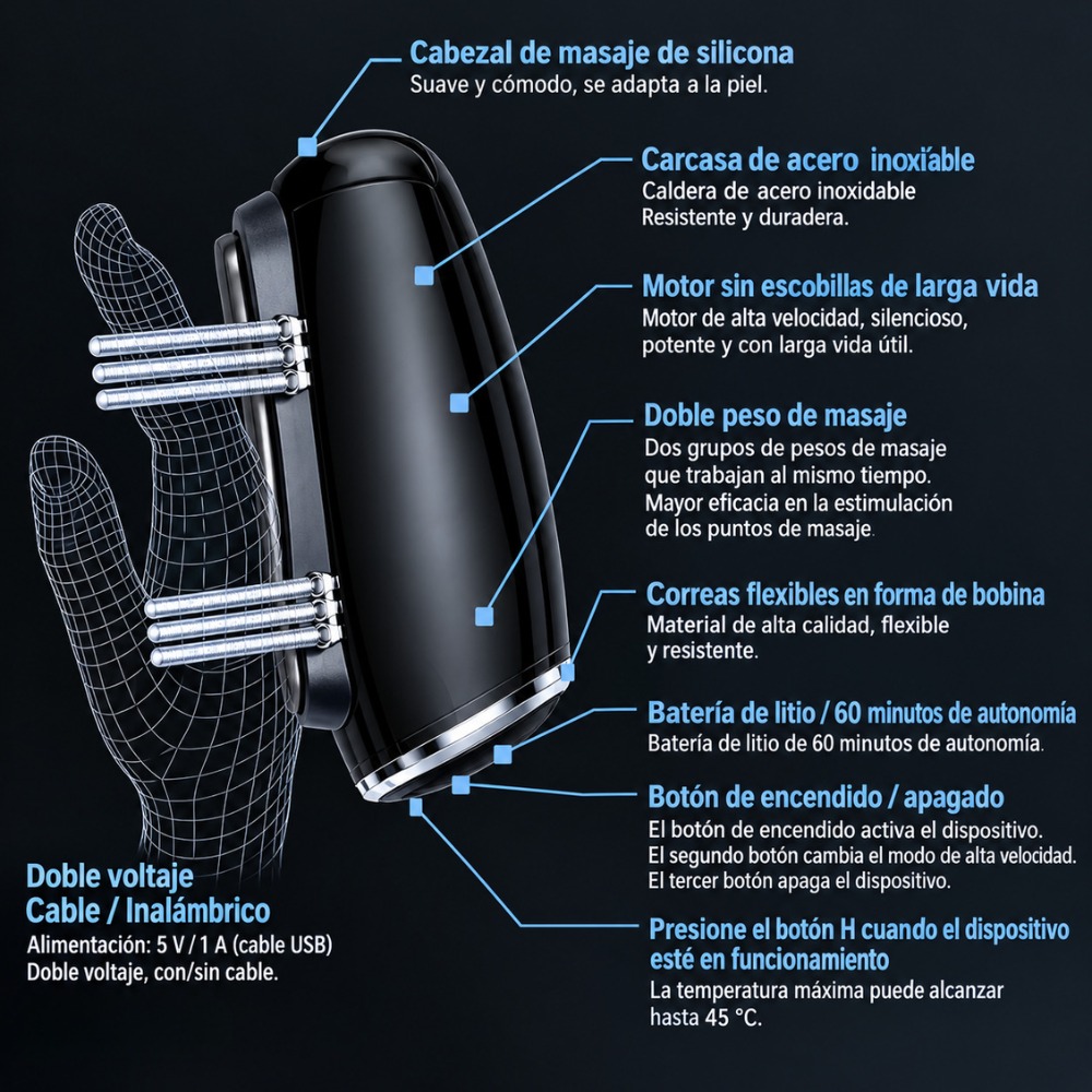 MASAJEADOR ELÉCTRICO DE MANO CON CALOR 2 VELOCIDADES 6 NIVELES - 6