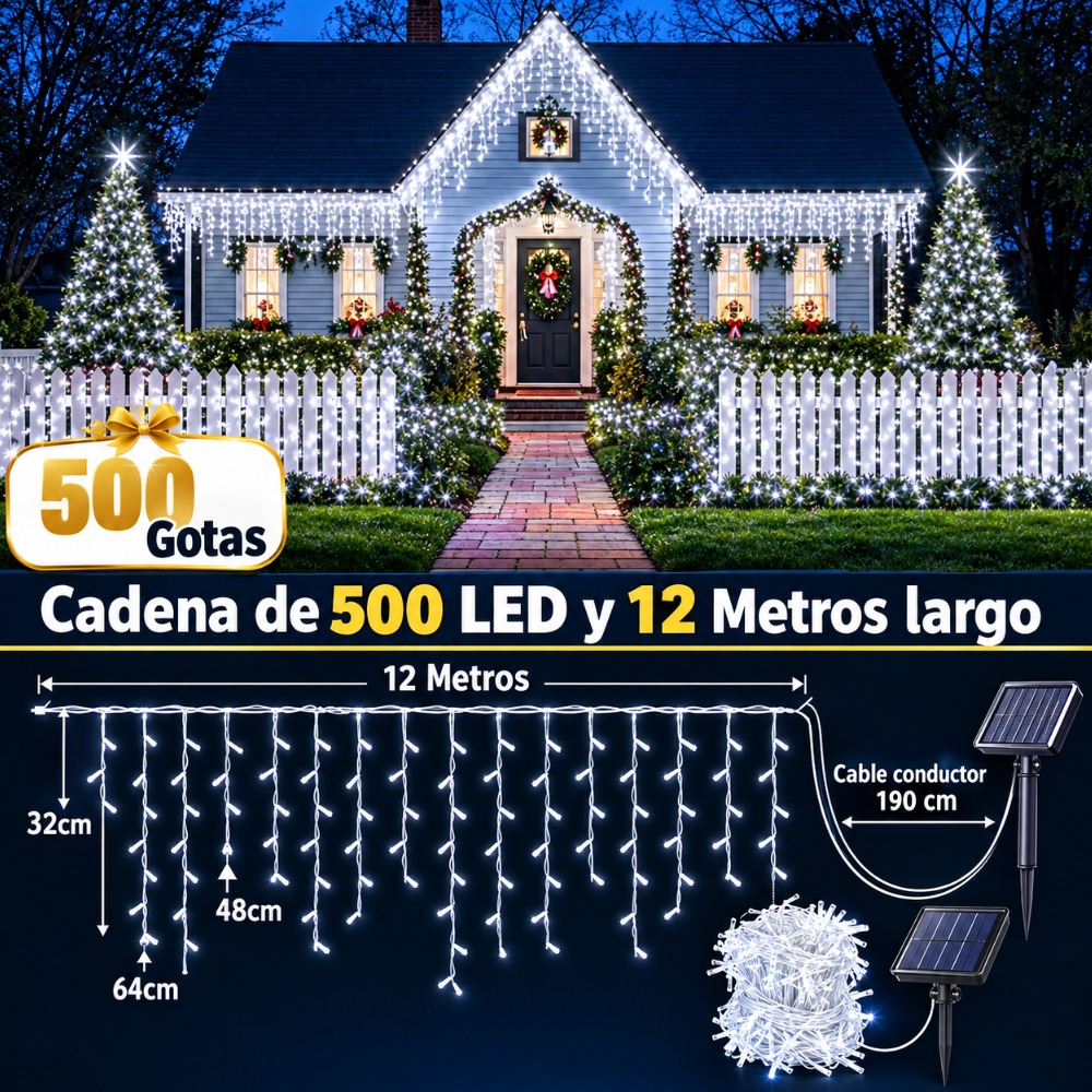 LUCES DE NAVIDAD CASCADA 500 LED 12 METROS BLANCO - 2