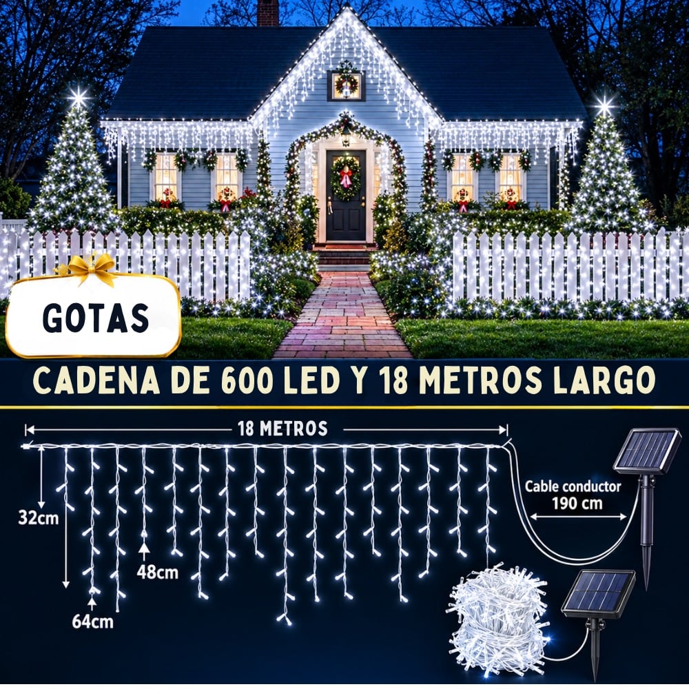 LUCES DE NAVIDAD CASCADA 600 LED 18 METROS BLANCO - 2