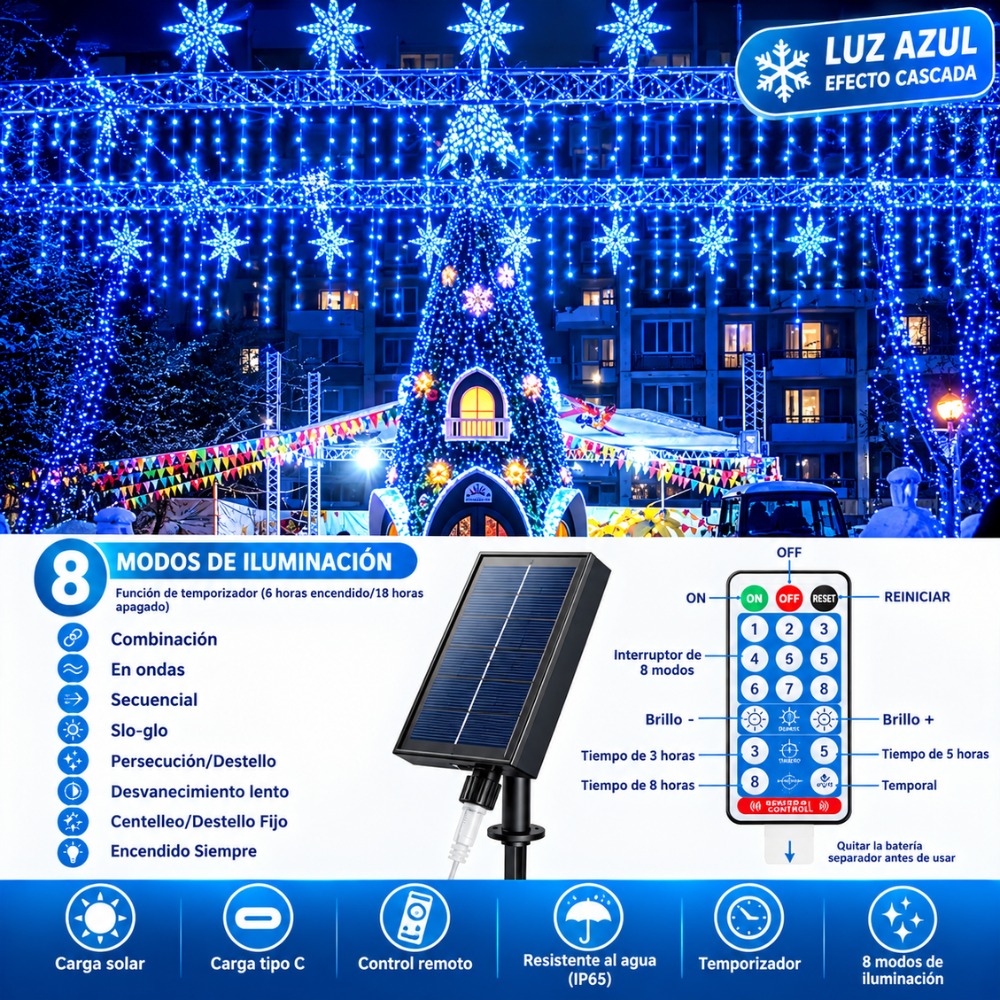 LUCES DE NAVIDAD CASCADA 500 LED 12 METROS AZUL - 7