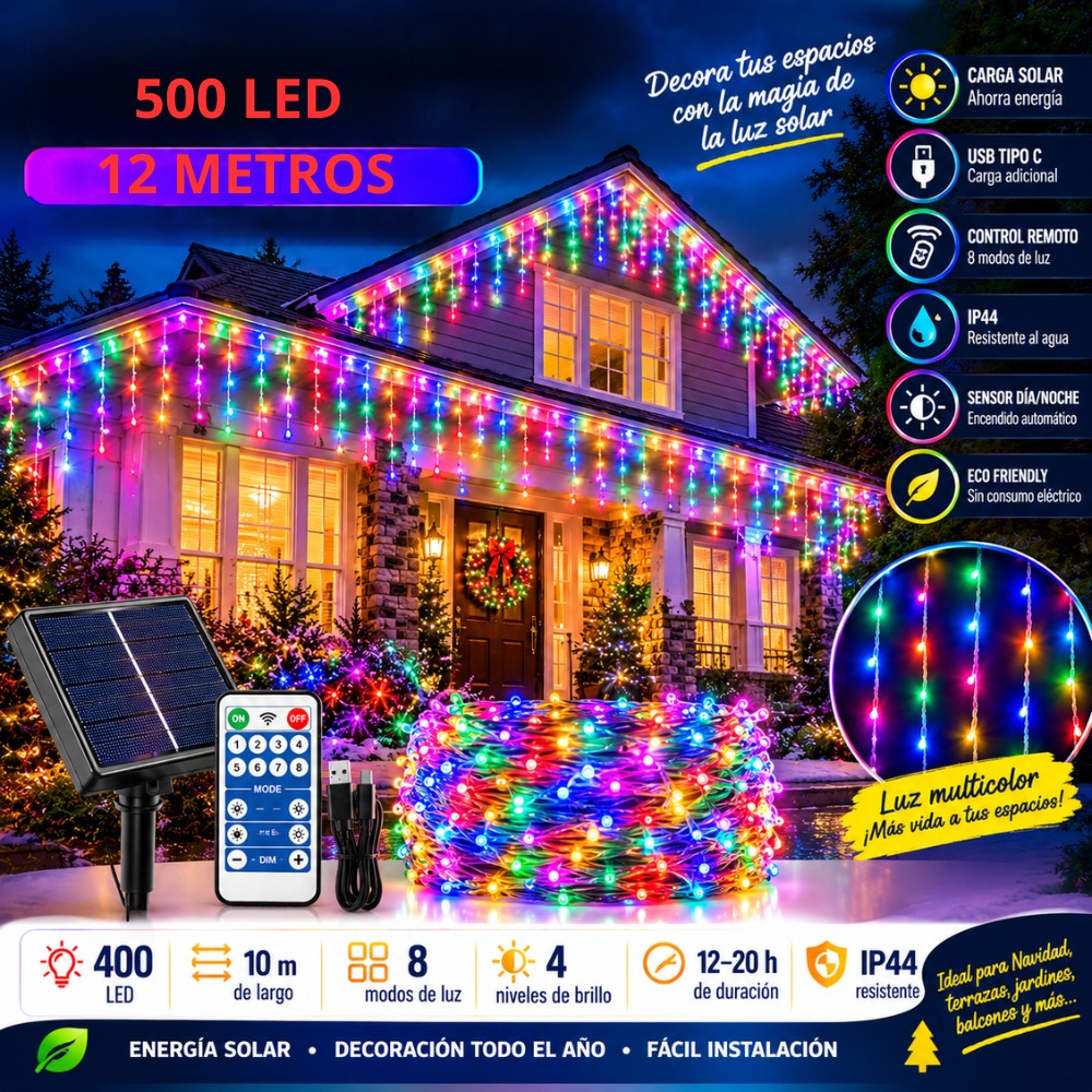 LUCES DE NAVIDAD CASCADA 500 LED 12 METROS MULTICOLOR - 4