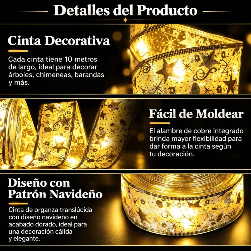 CINTA LED NAVIDEÑA 10M LUZ CÁLIDA USB 5V 8 MODOS - 6