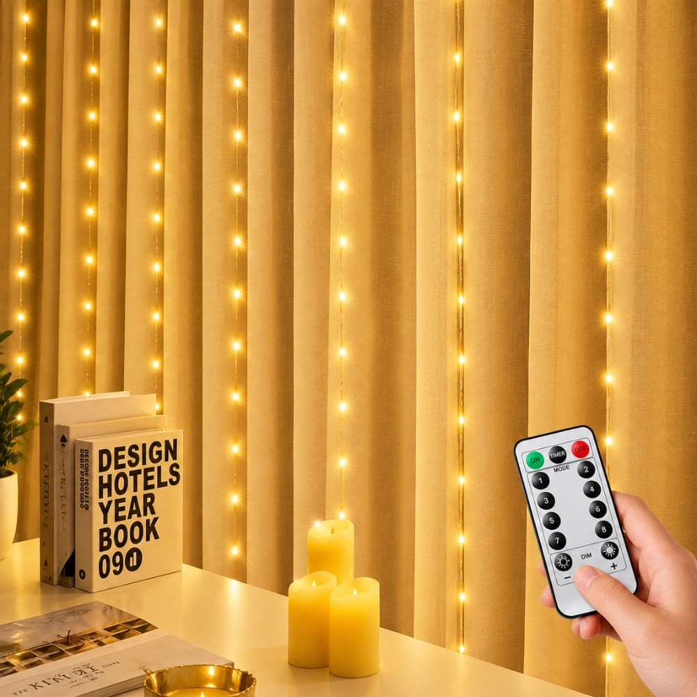 CORTINA DE LUCES 300 LED NAVIDAD 3X3 METROS AMARILLO CALIDA - 1
