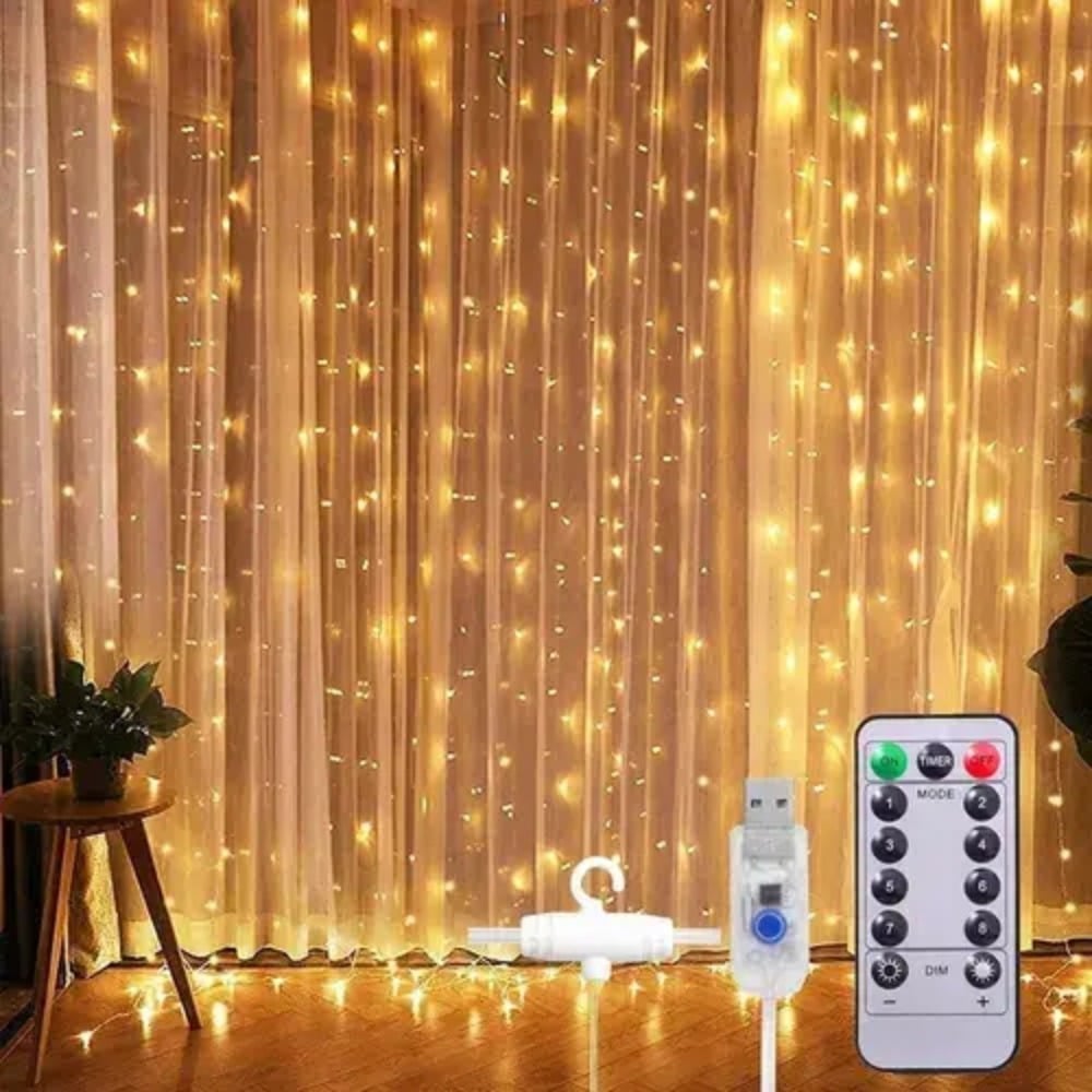 CORTINA DE LUCES 300 LED NAVIDAD 3X3 METROS AMARILLO CALIDA - 5