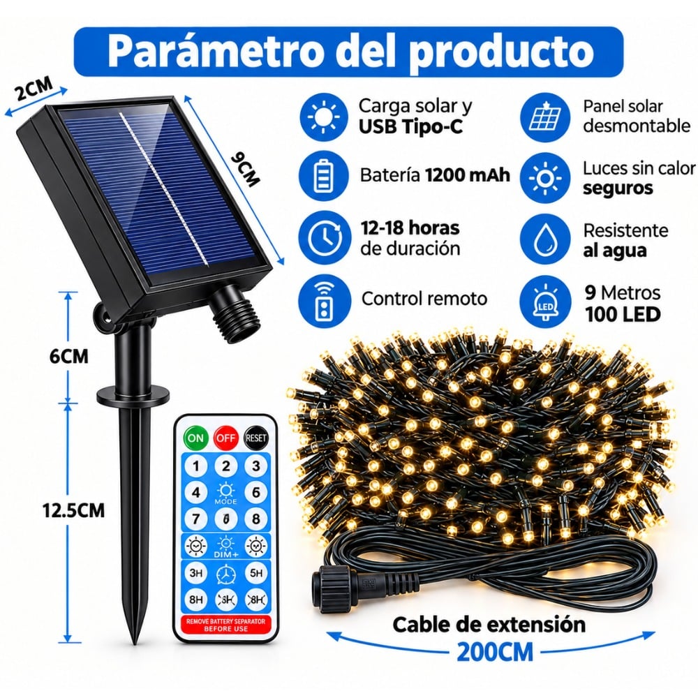 LUCES DE NAVIDAD SOLARES RECARGABLES 33M 500 LED MULTICOLOR - 2