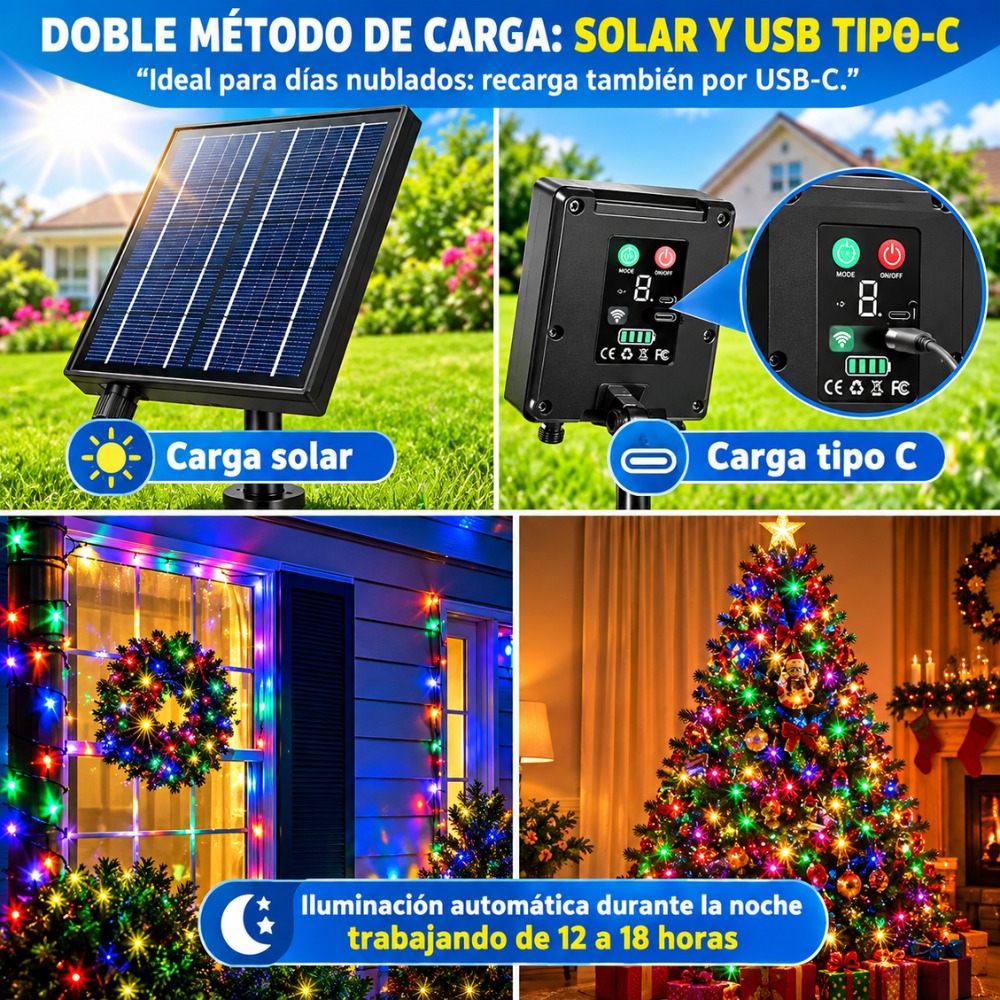 LUCES DE NAVIDAD SOLARES RECARGABLES 33M 500 LED MULTICOLOR - 6