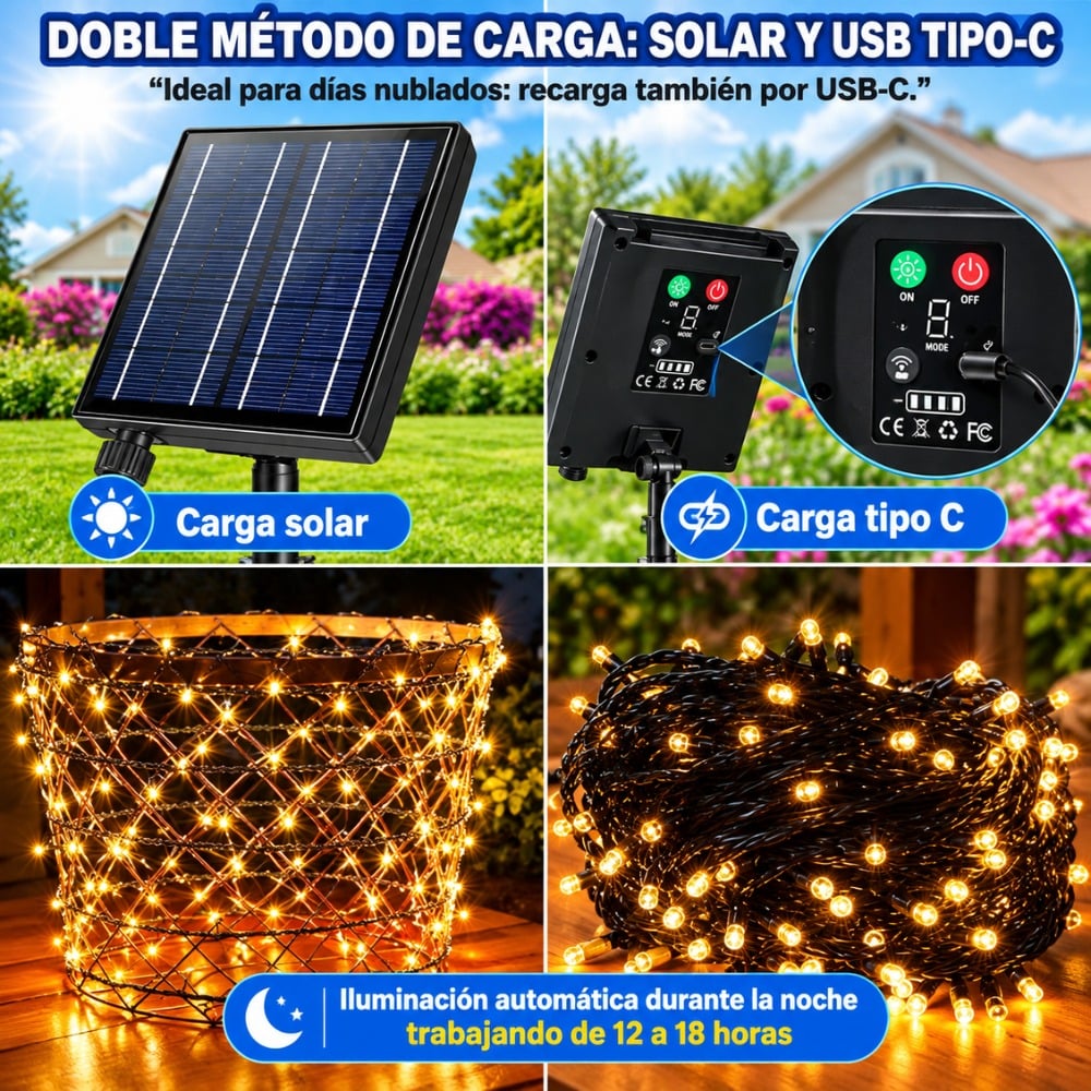 LUCES DE NAVIDAD SOLARES RECARGABLES 33M 500 LED ANARILLO - 3