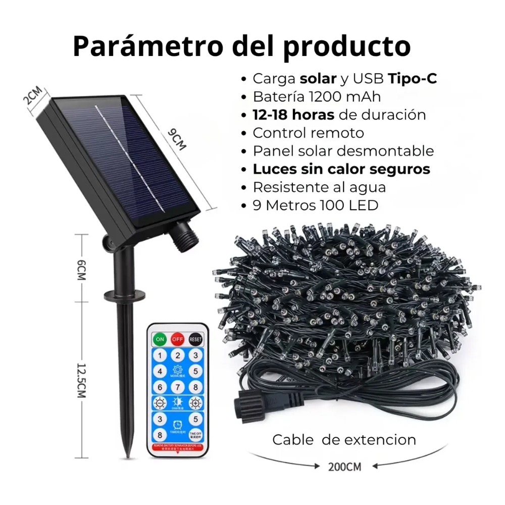 LUCES DE NAVIDAD SOLARES RECARGABLES 33M 500 LED ANARILLO - 5